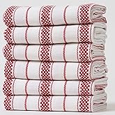 Casa De Lan Kitchen Towels Set – Pack of 6 (20’’ x 30’’) Extra Large Premium Cotton Dish Towels for Kitchen – Chain Stripe Towels – Absorbent – 100% Cotton – with Hanging Loop – Red