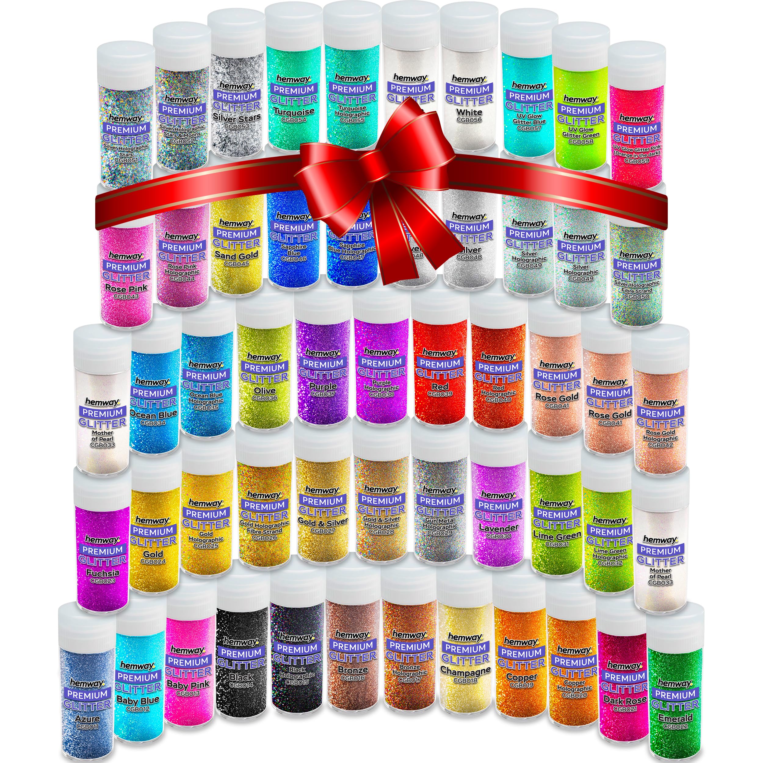 Craft Glitter Shaker Box Set | 54 Ultra Fine Glitter Pots in 44 Colours, Ideal for Christmas Crafts, Resin, Candle, Tumblers, Nail Art, Cosmetic, Slime, Crafting, Wax Melts. Ultrafine (0.2mm) - Hemway