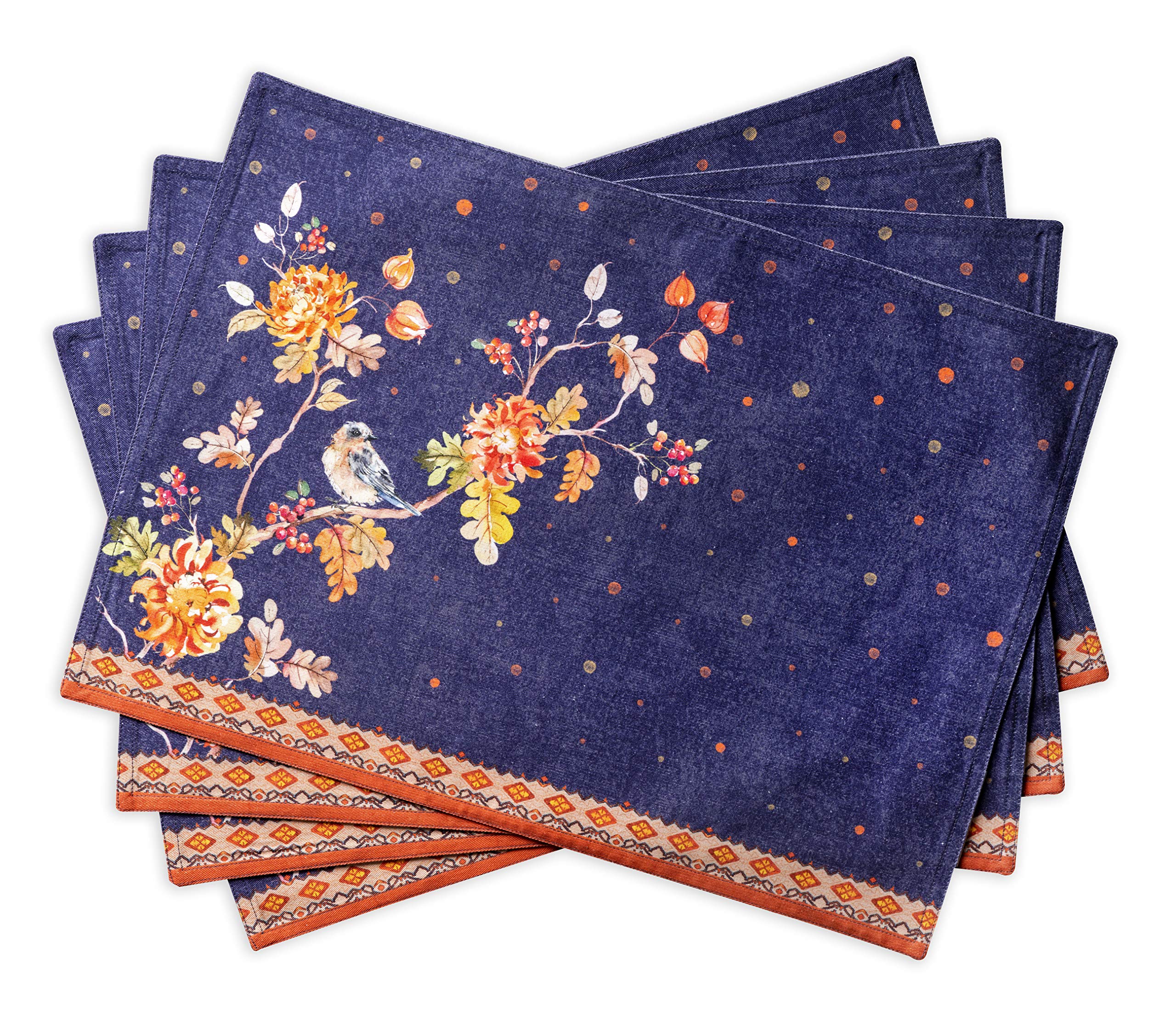 Maison d' Hermine Placemats Set of 4 100% Cotton Washable Cloth Place Mats, Reusable Table Mats for Christmas Decorations Kitchen Dining Party Wedding Restaurant (Kelim - Infinity, 33 CM x 48 CM)