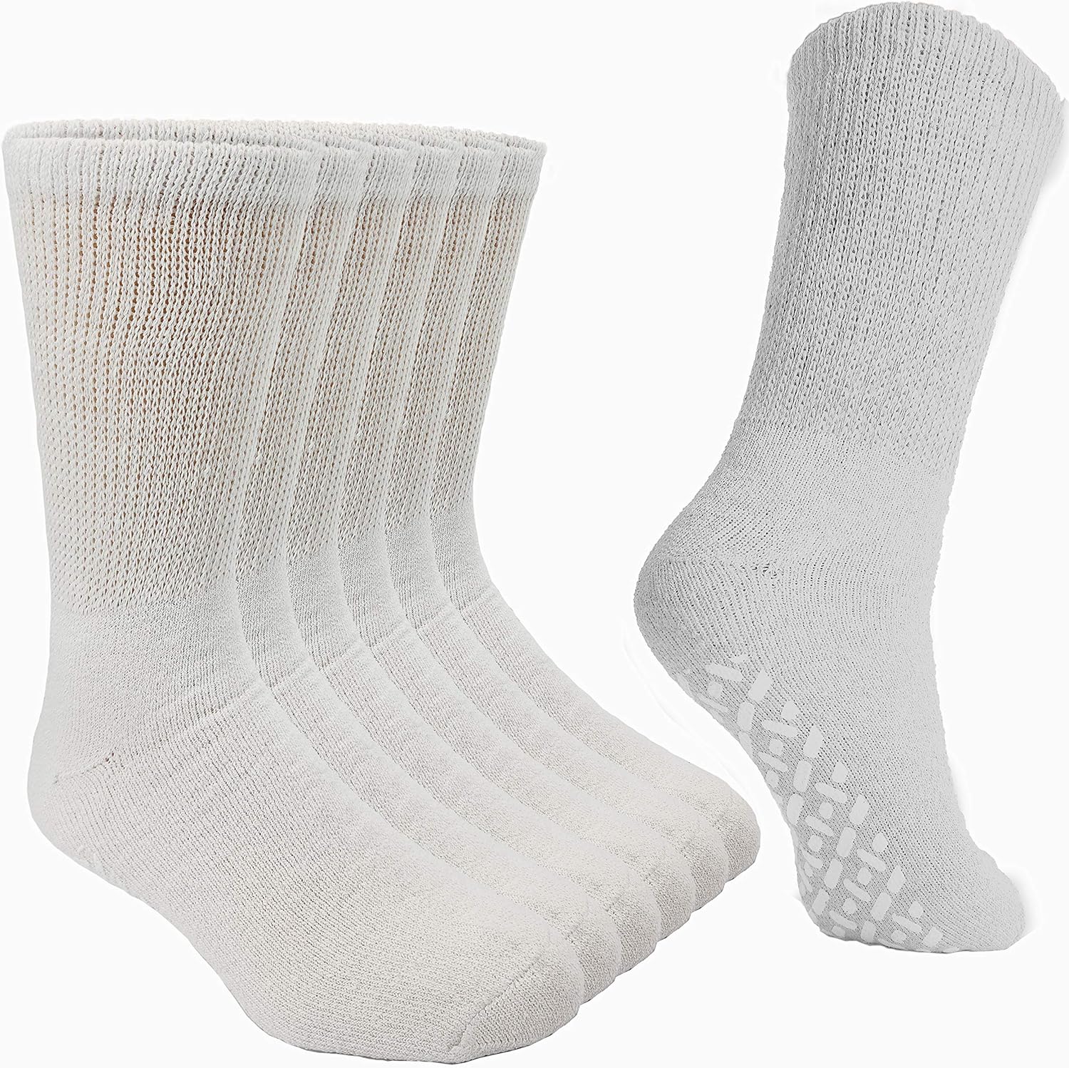 Debra Weitzner Non-Binding Loose Fit Sock - Non-Slip Diabetic Socks for Men and Women - Crew 6Pk White: Health & Personal Care