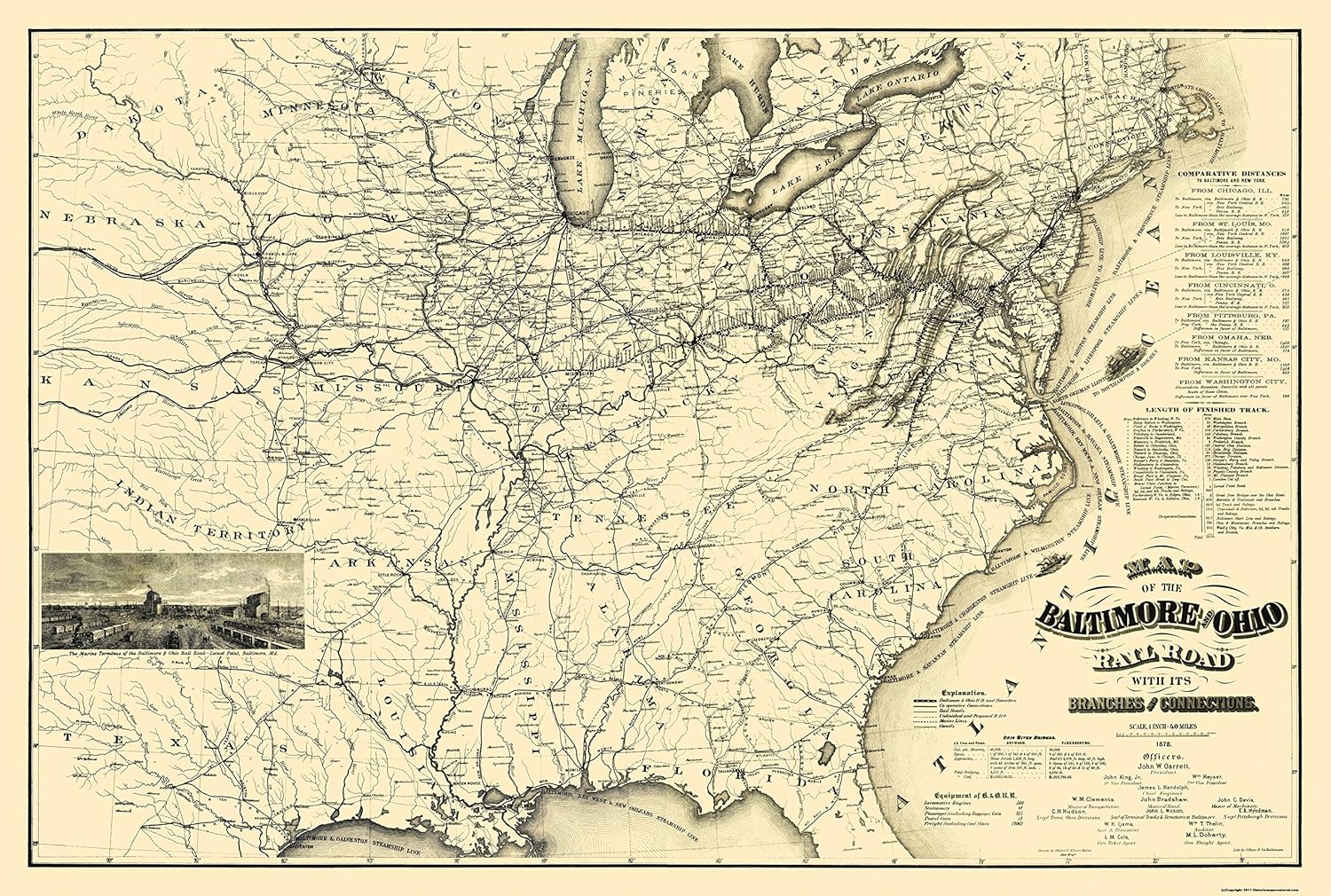 Amazon Com Maps Of The Past Baltimore And Ohio Railroad Balto 1878 34 19 X 23 Matte Canvas Posters Prints