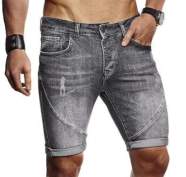 LEIF NELSON Herren Sommer Kurze Jogger Jeans Hose Shorts Jeanshose Basic Hose 5-Pocket Destroyed Used Stretch Freizeithose LN
