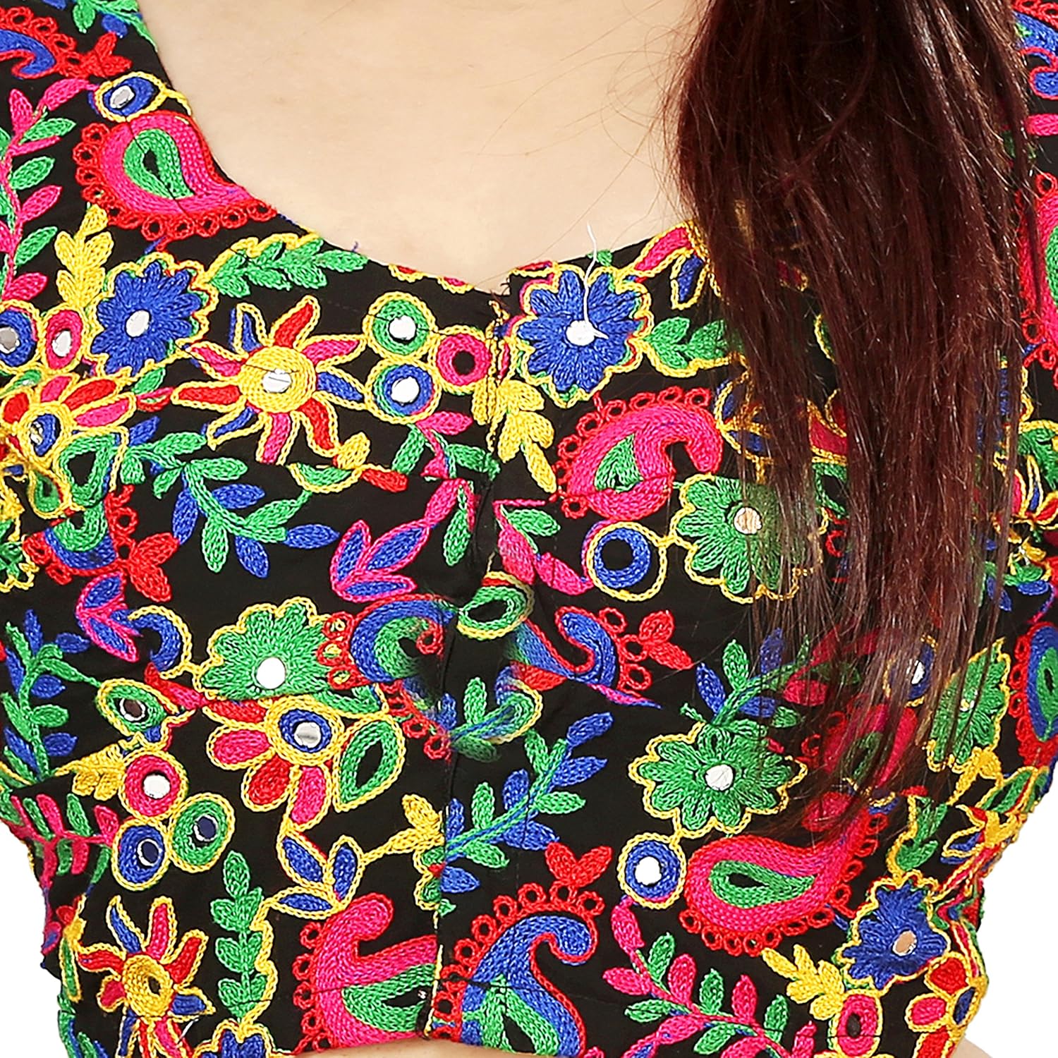 arsh impex women'sunstitched georgette embroidered blouse piece, 1m (black, aarsh_6002)