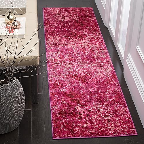 Safavieh Monaco Collection MNC225F Boho Chic Abstract Watercolor Non-Shedding Stain Resistant Living Room Bedroom Runner, 2'2" x 10' , Fuchsia