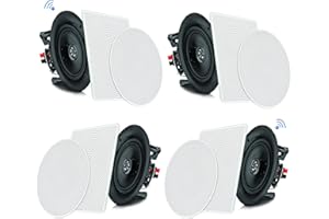 Pyle 5.25” Bluetooth Ceiling Wall Mount Speakers, 4 piece 2 Way Flush Mount Midbass Woofer Speaker System, PET Dome Tweeter, 