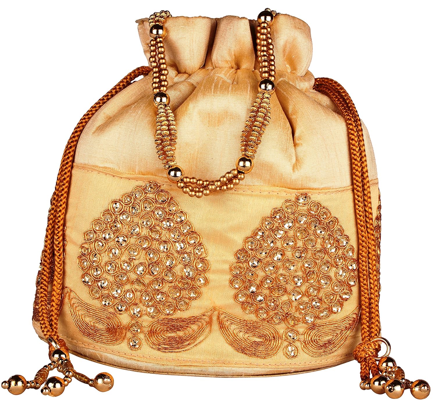 unknown women's potli pouch( off white , golden,bp0004)