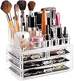Clear Cosmetic Storage Organizer - Easily Organize your Cosmetics, Jewelry and Hair Accessories. Looks Elegant Sitting on your Vanity, Bathroom Counter or Dresser. Clear Design for Easy Visibility.