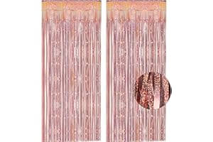 Rose Gold Tinsel Curtain Party Backdrop - GREATRIL Foil Fringe Curtain Streamers for Bachelorette Party Decorations Bride Be Party Streamers 2 Packs (Rose Gold)