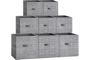 SONGMICS Storage Cubes, 10.2 x 10.2 x 11 Inches Non-Woven Fabric Bins with Double Handles, Set of 8, Closet Organizers for Shelves, Foldable, for Clothes, Cattail Gray UROB826G01