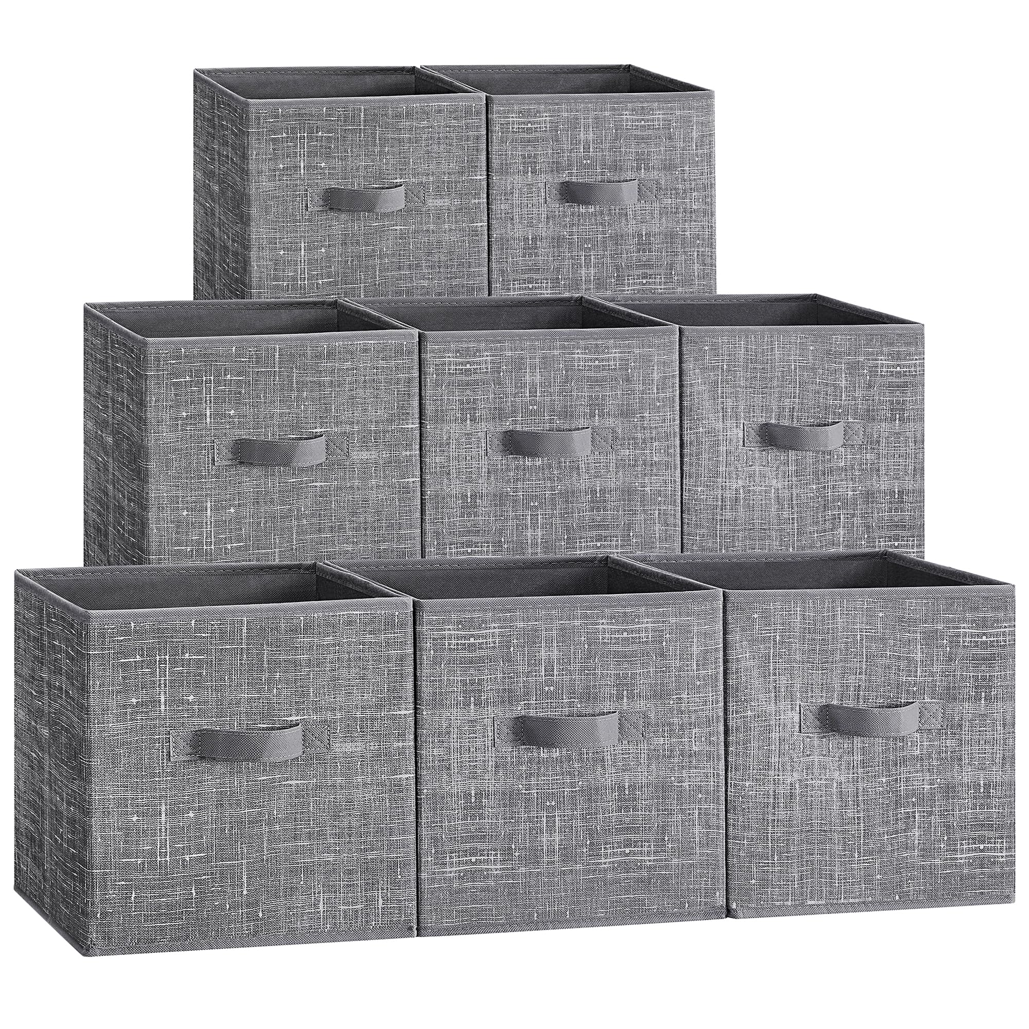 SONGMICS Storage Cubes, 11.8 x 11.8 x 11.8 Inches Non-Woven Fabric Bins with Double Handles, Set of 8, Closet Organizers for Shelves, Foldable, for Clothes, Cattail Gray UROB830G01 Image