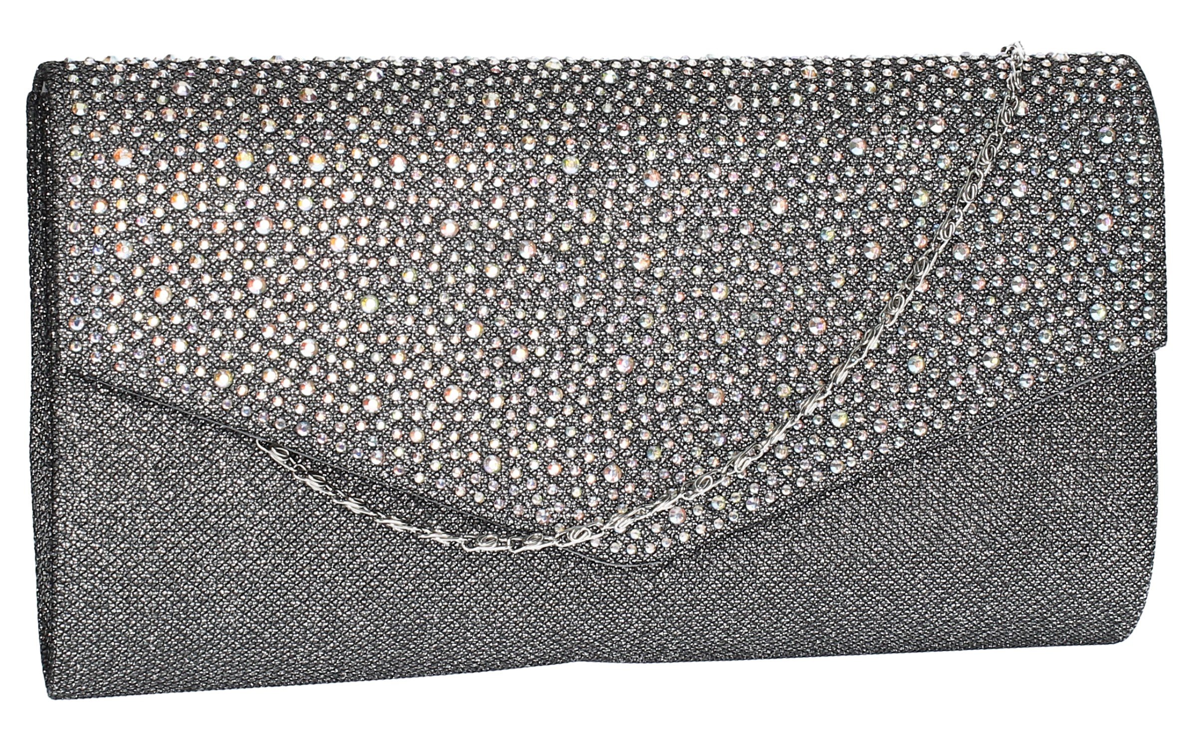 SwankySwans Women's Montary Glitter Diamante Envelope Clutch Sling Bag, Grey (Grey), 3x14x27 cm W x H L UK
