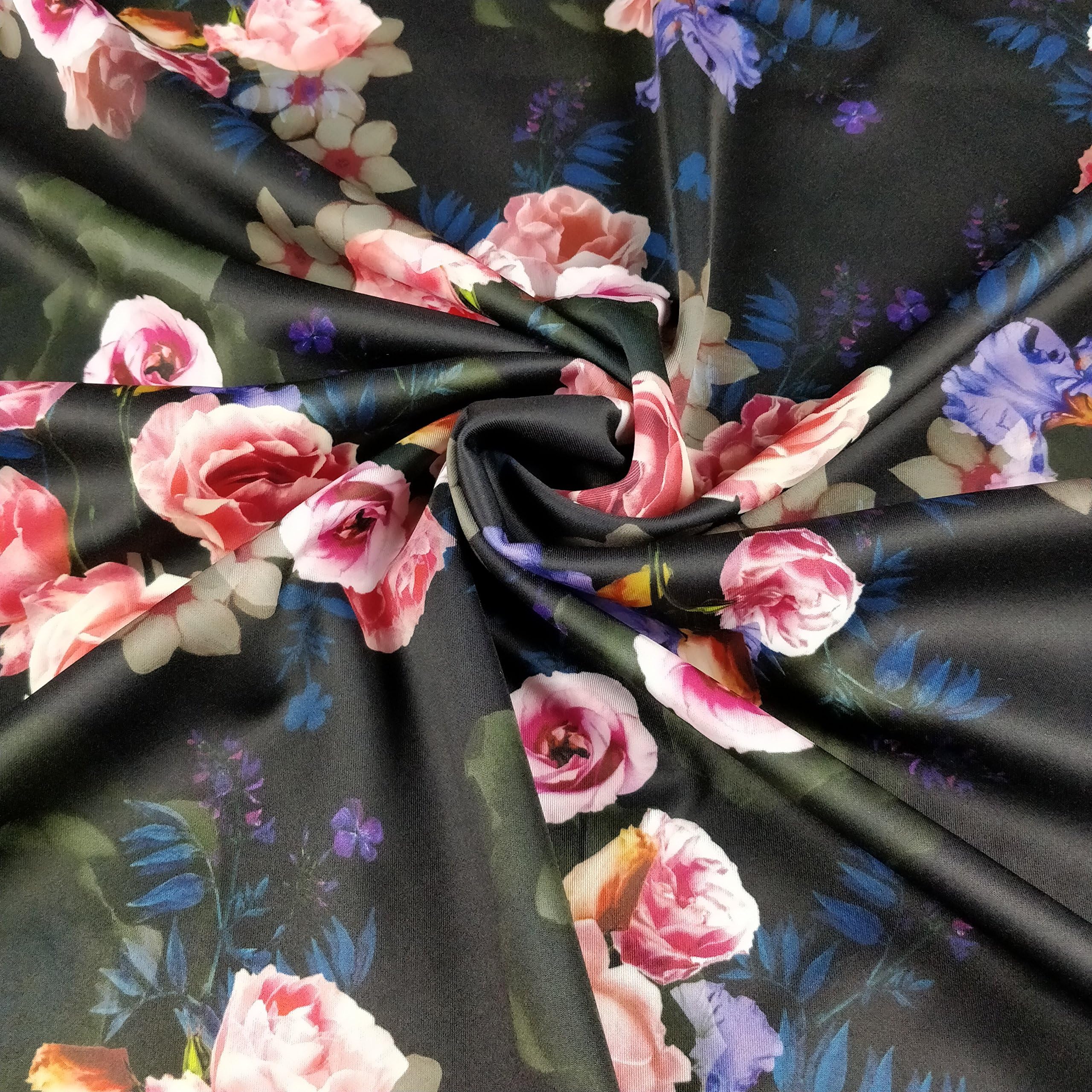 FS193 Vintage Purple Pink Rose Floral Print High Quality Scuba Fabric - Sold Per Metre