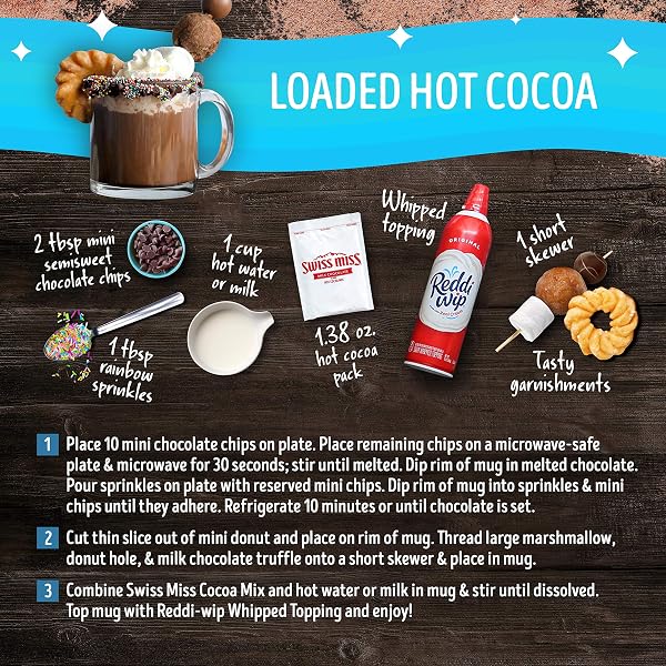 SWISS MISS CHOCOLATE FLAVORED HOT COCOA MIX WITH LUCKY CHARMS MARSHMALLOWS, HOT COCOA BAR SUPPLIES, 1.38 OZ., 6-COUNT