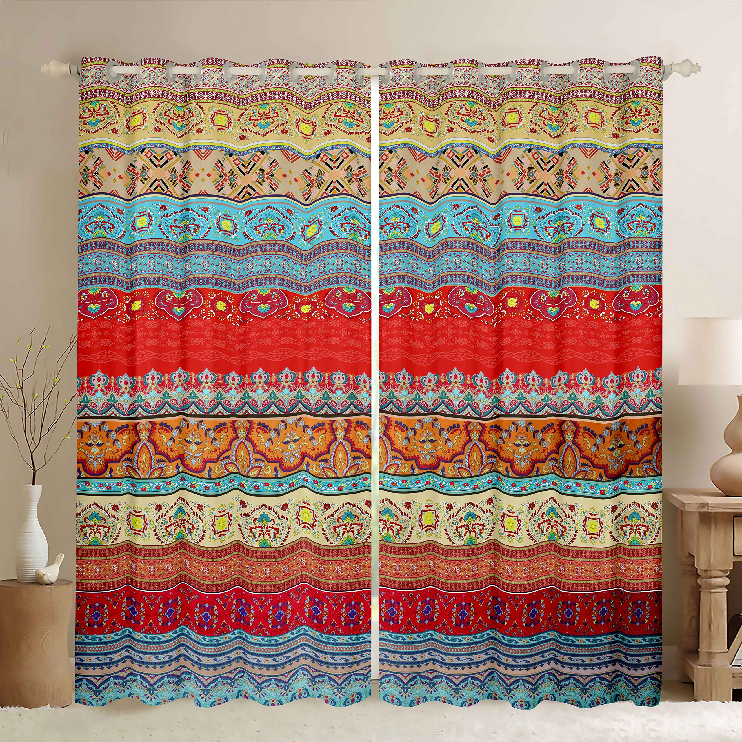 Bohemian Curtains for Bedroom Boho Exotic Style Curtain Soft Lightweight Gorgeous Boho Window Treatment Bedroom Decor Cute Lovely Fade Resistant W46*L54 2 Panels — image 1