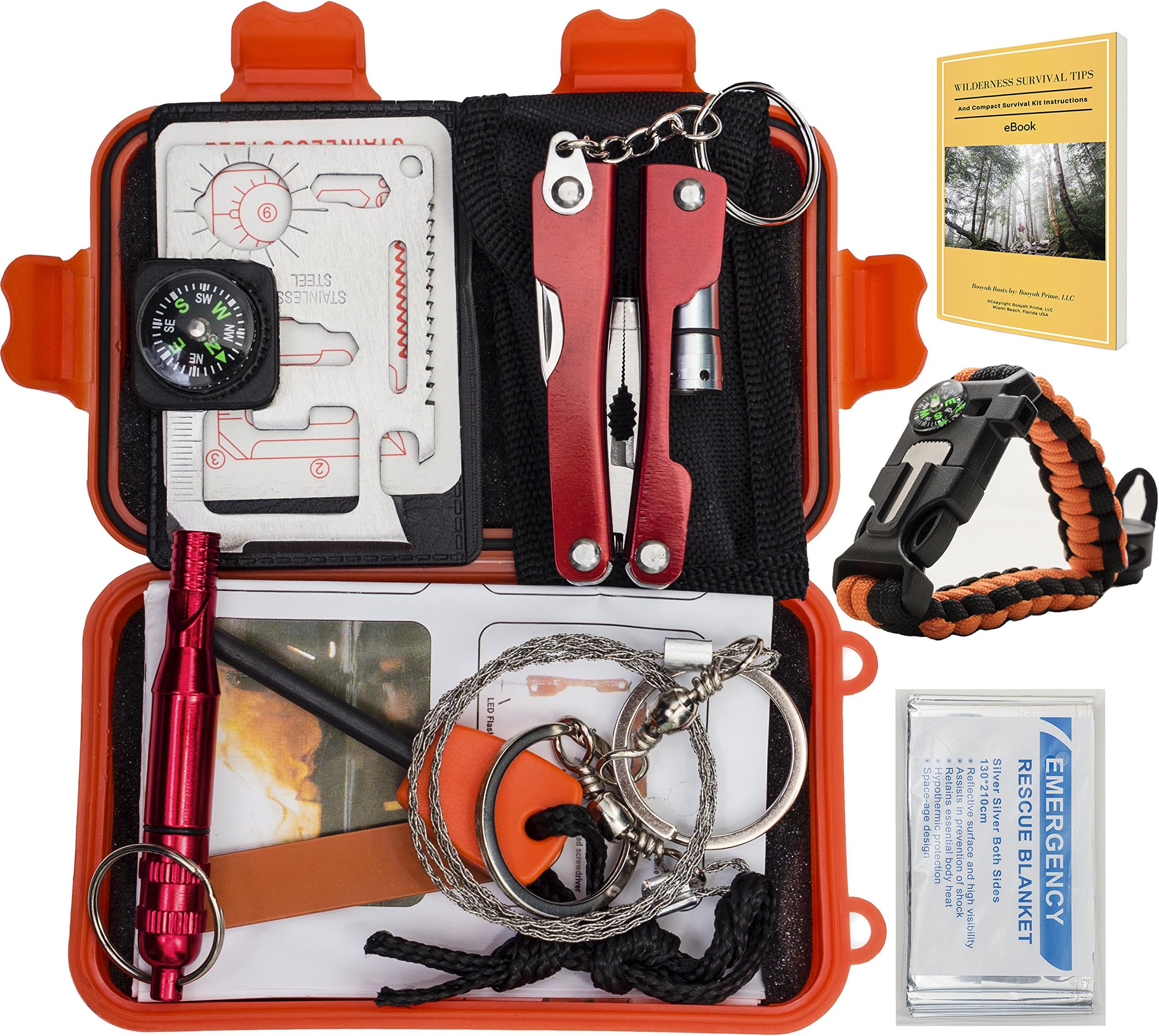 11 Item Compact Emergency Survival Kit Bundle w/ Free Paracord Bracelet, eBook & Thermal Blanket. Every Day Carry Essential Gear for Camping Hiking Hunting. Great Gifts for Men and Boys. Top Gear.