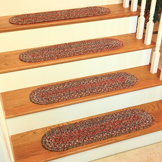 Sonya Reversible Braided Stair Treads, Burgundy, Set of 4