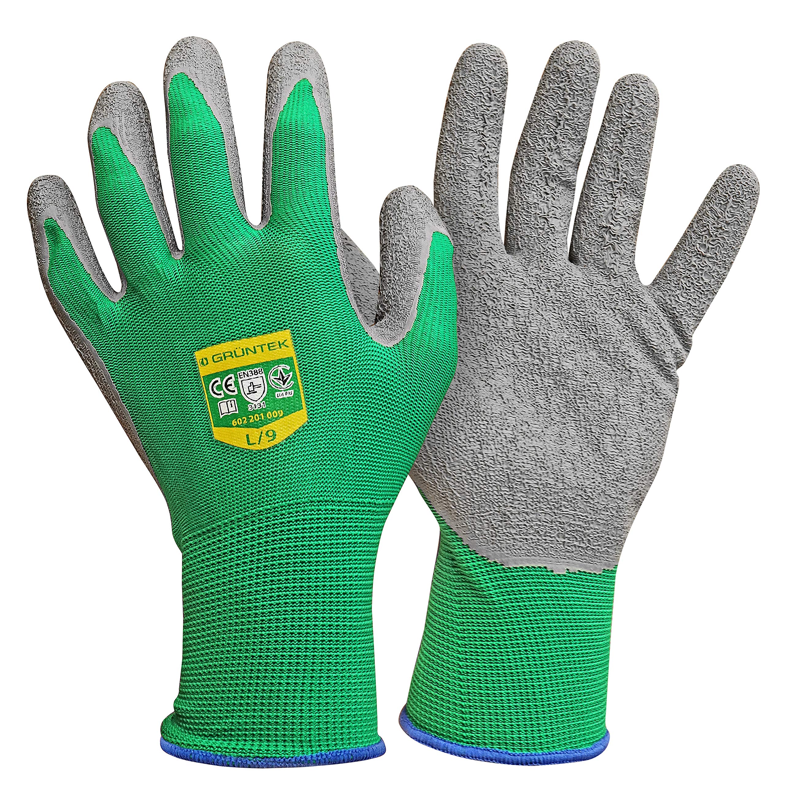 GRÜNTEK 5 PAIRS Gardening Work Gloves - Size L / 9 Gloves Latex coated, for private and commercial use