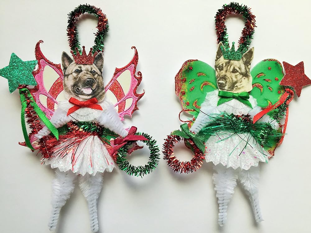 Norwegian Elkhound Christmas FAIRY ornaments