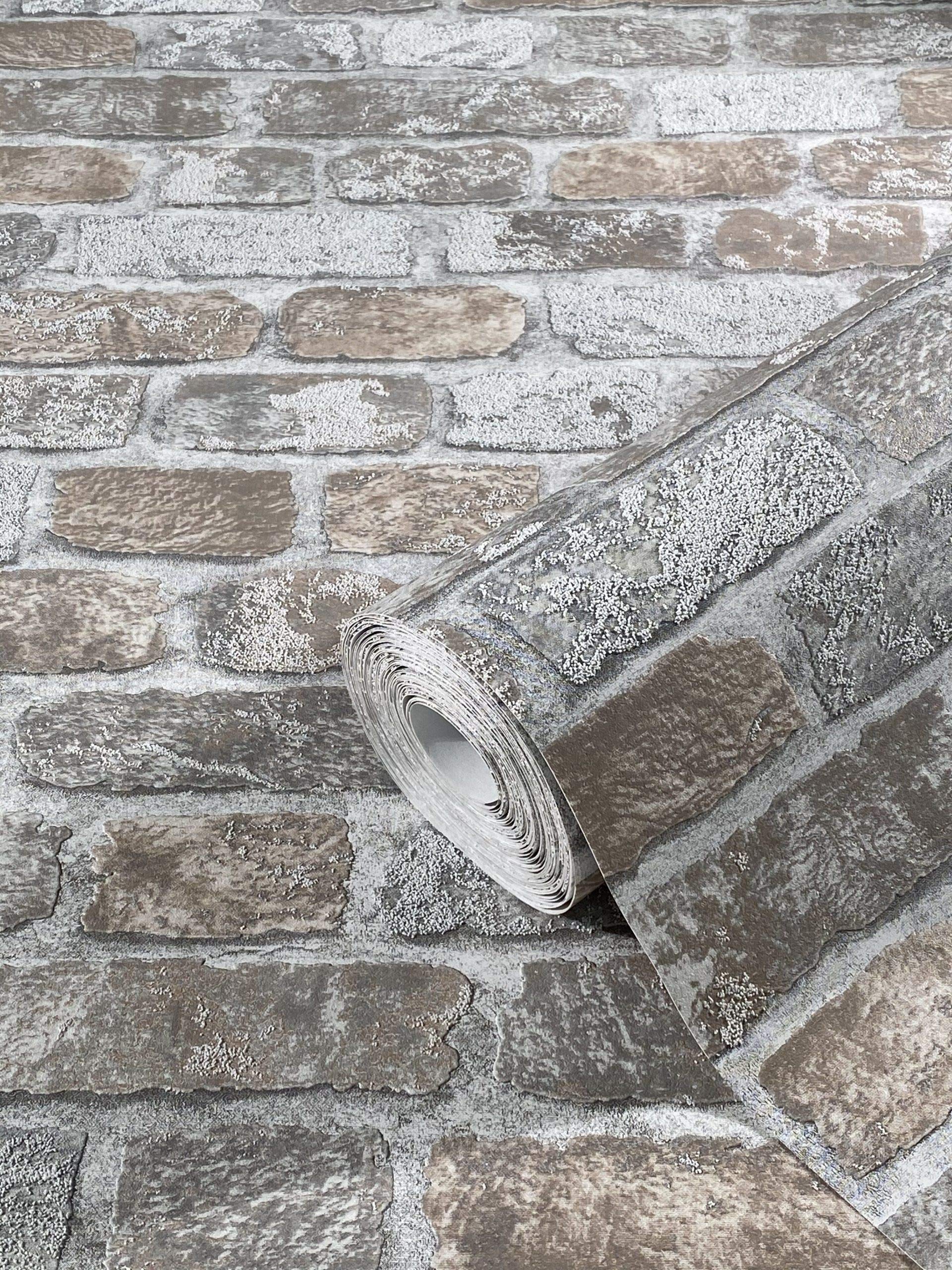 Marburg Stone Wallpaper 3D Grey Brown Brick Brick Effect Rustic for Bedroom Living Room or Kitchen Wallpaper Stone Optics 10.05 x 0.53m