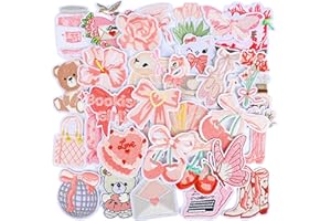 Kingsow Pink Coquette Iron On Patches: 32 Pack Cute Girly Aesthetic Embroidery Patches for Jackets Jeans Backpacks Hats - DIY Clothing Decoration for Girls Craft