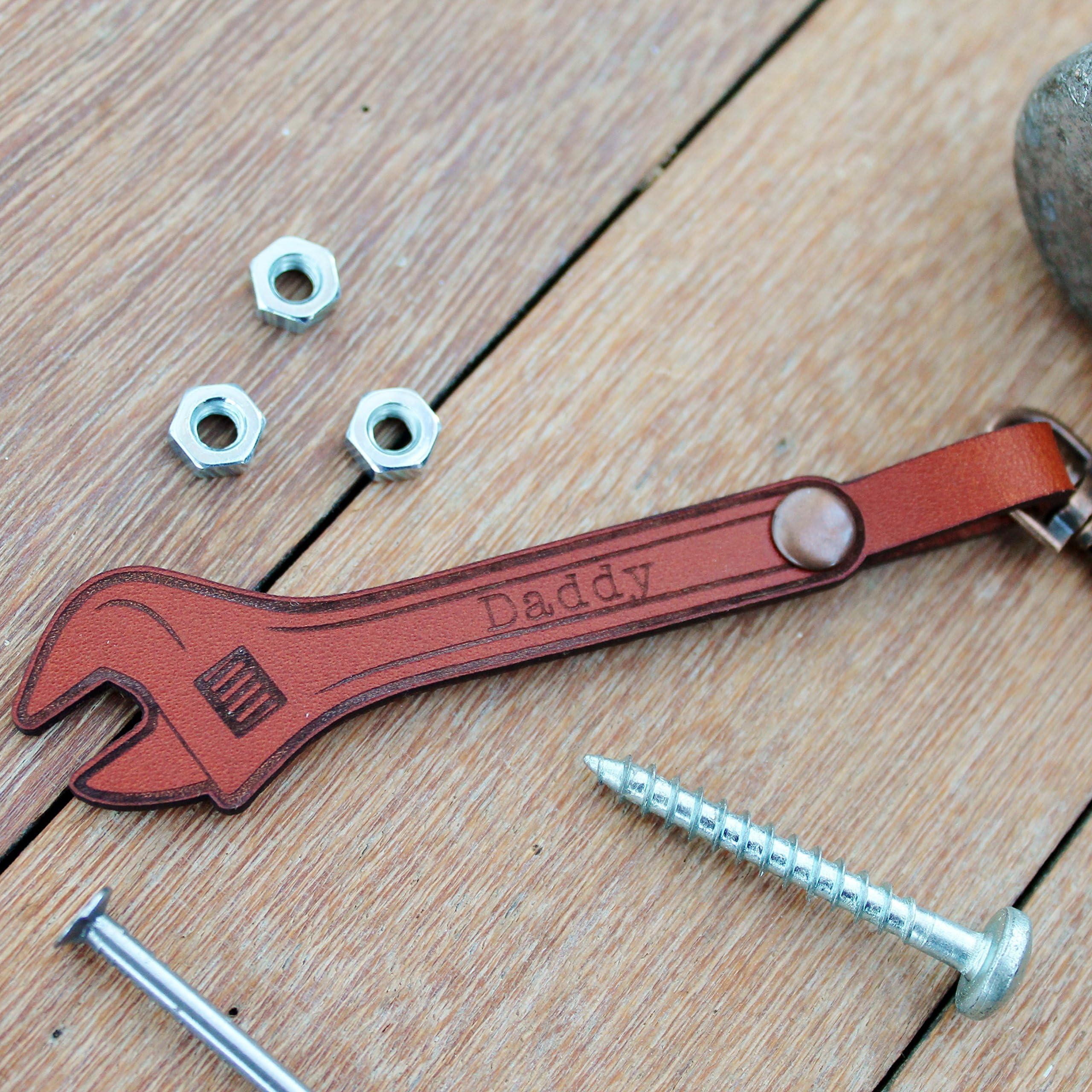 Personalised Dad Keyring Leather Spanner