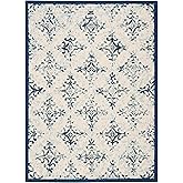 SAFAVIEH Courtyard Collection 5'5" x 7'7" Ivory/Navy CY6784 Indoor/ Outdoor Waterproof Easy Cleaning Patio Backyard Mudroom A