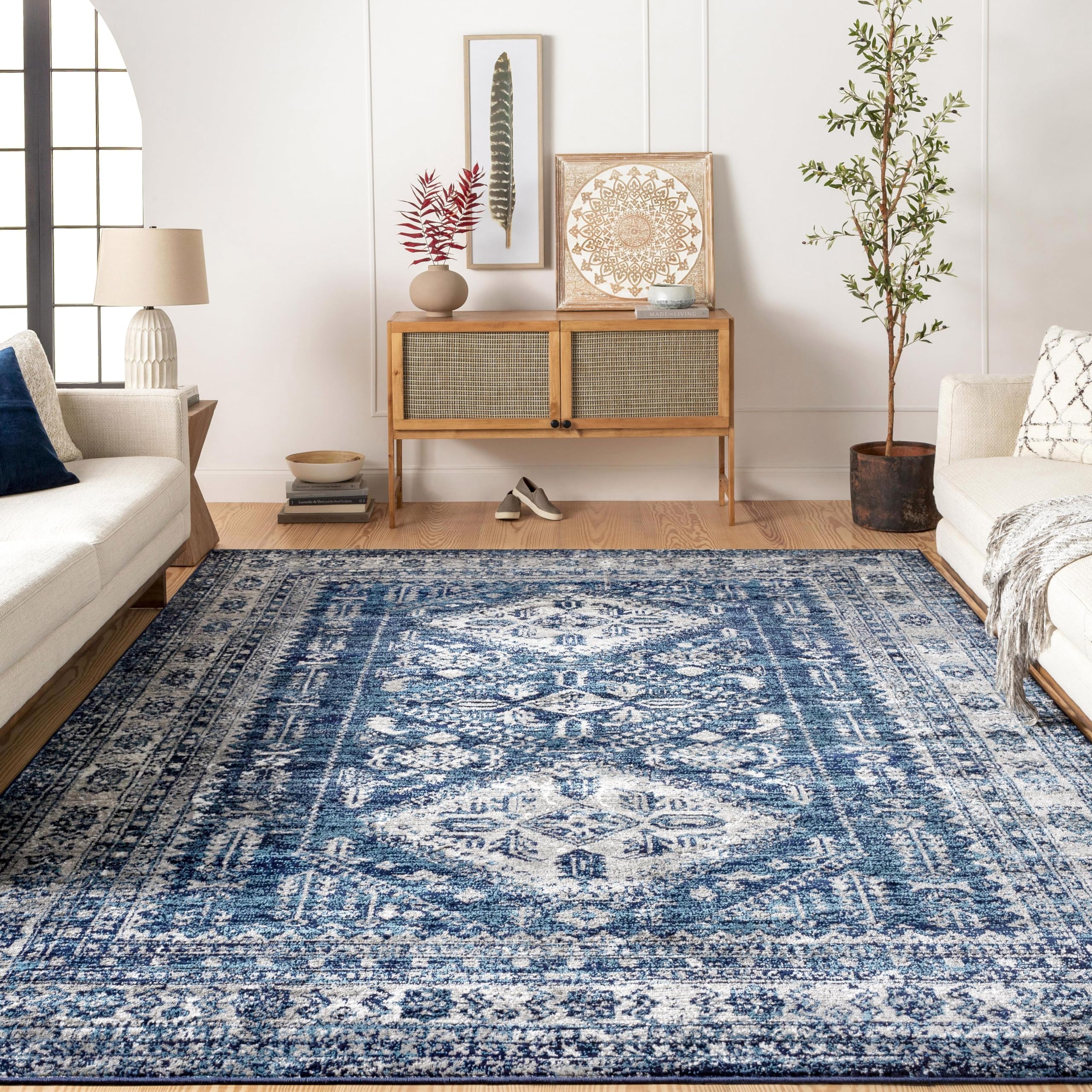 Livabliss Desta Vintage Oriental Area Rug,12' x 15',Navy Image