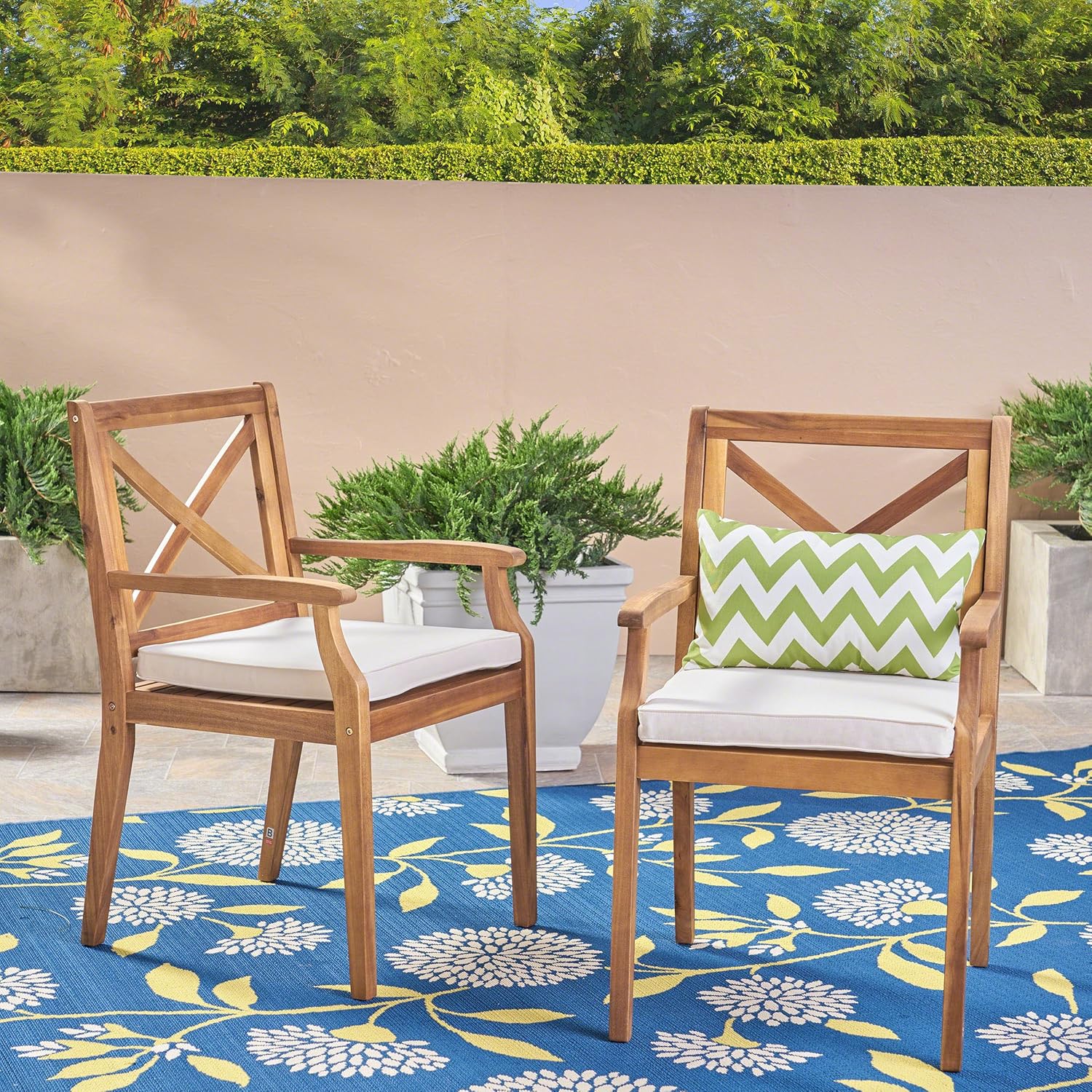 Christopher Knight Home 304680 Peter | Outdoor Acacia Wood Dining Chair Set of 2, Teak/Cream Cushion : Garden & Outdoor