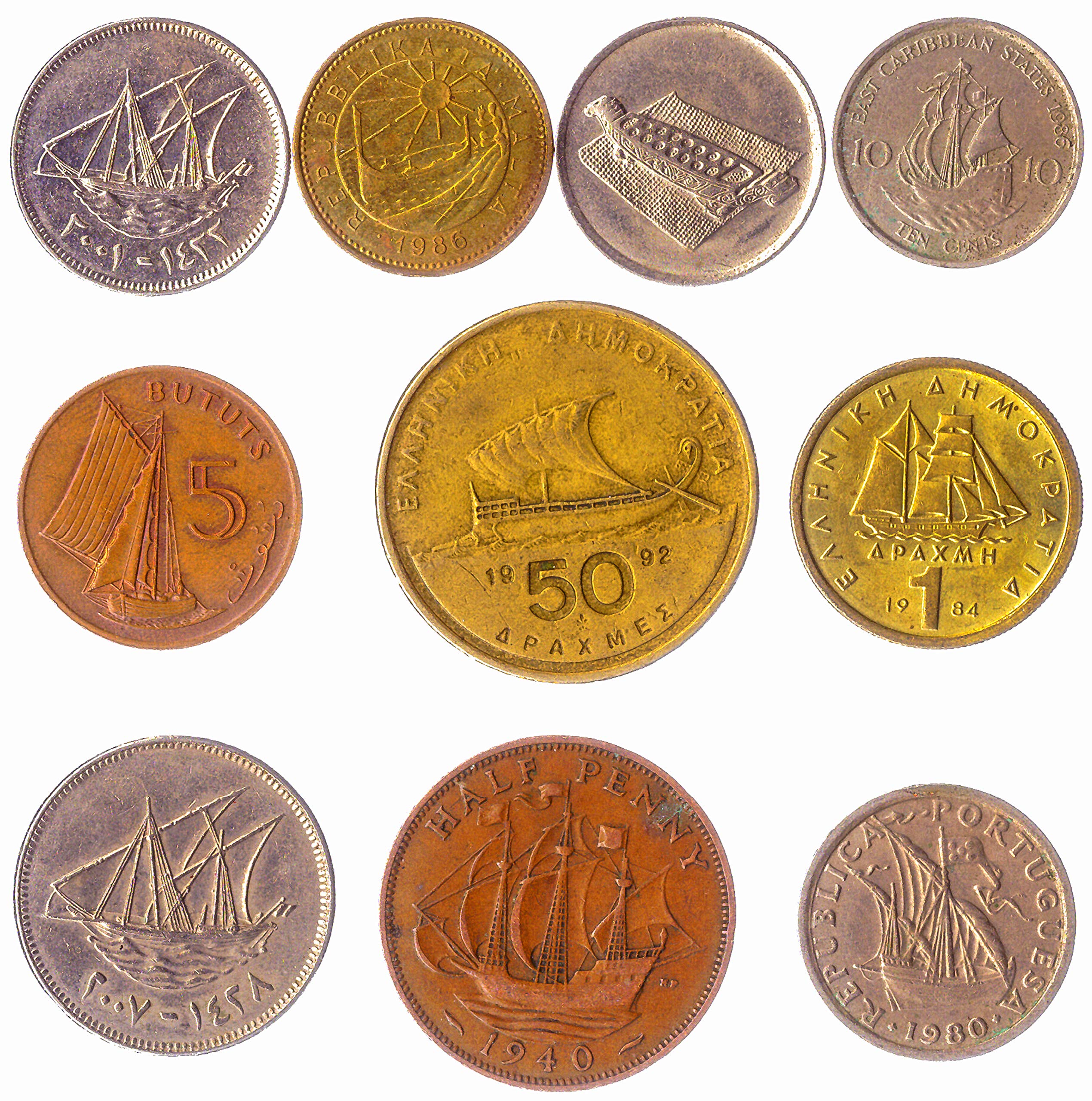 10 Different Coins With Ships: Galleons, Trireme, Caravels, Frigate, Cogs, Carracks, Vessels, Crafts
