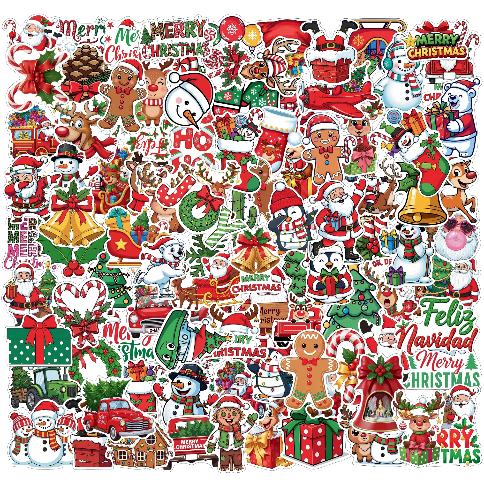 Photo 1 of 100PCS Christmas Stickers | Xmas Stickers Christmas Decorations Party Favors Gift Idea for Kids Teen Adult Accessories Party Favors Goodie Bags Stocking Stuffers Reindeer Snowman Winter Santa Claus