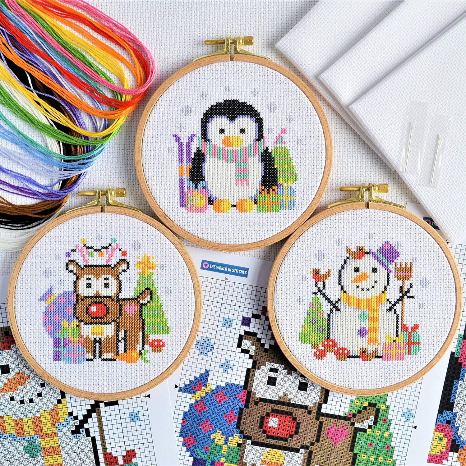 Christmas Trio Cross Stitch Kit Set of 3 Easy Designs with 5inch