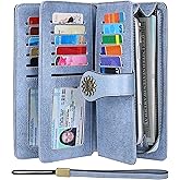 Lavemi Womens Large Capacity Genuine Leather RFID Blocking Wallets Wristlet Clutch Card Holder