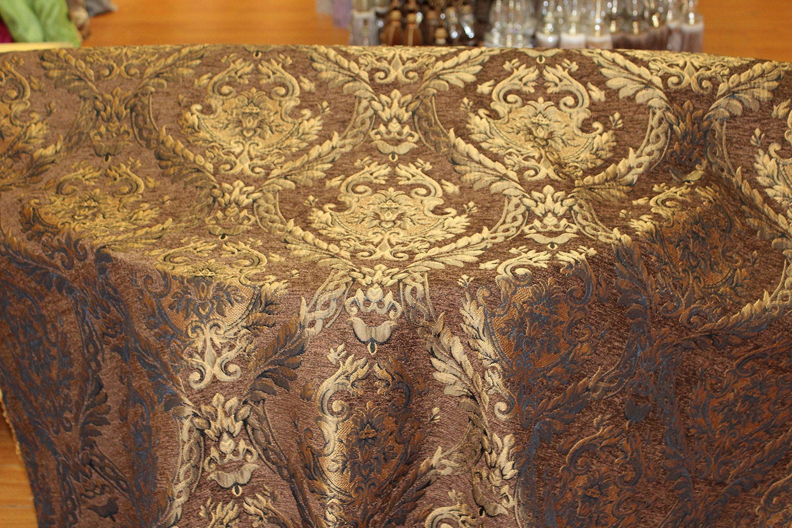Chenille Renaissance,Medallion Design. Home Decor, Upholstery, Sold by The Yard (Brown/Gold)