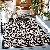 SAFAVIEH Courtyard Collection 6'7" Square Black / Sand CY2653 Indoor/ Outdoor Waterproof Easy Cleaning Patio Backyard Mudroom