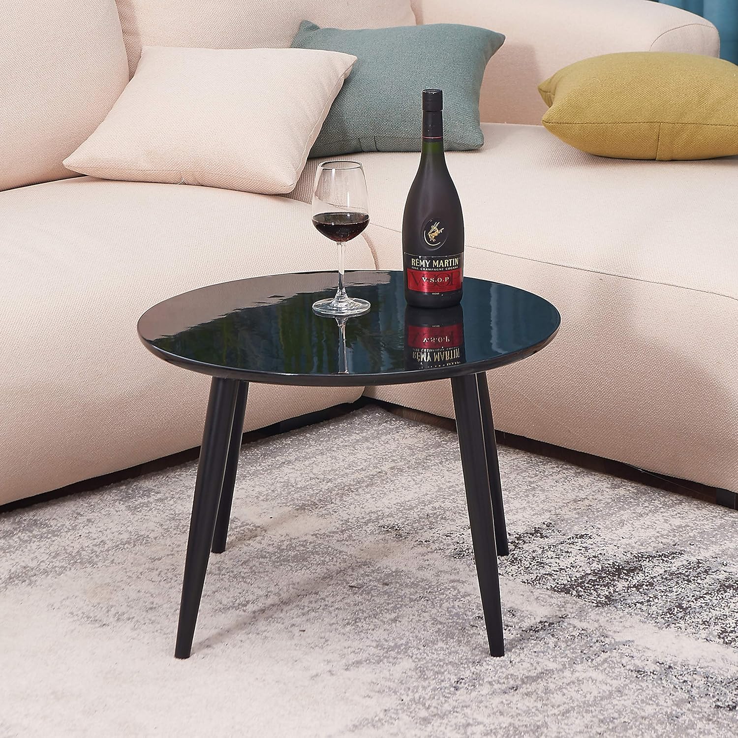 TaoHFE Coffee Table, Round Coffee Table Black for Living Room: Kitchen & Dining