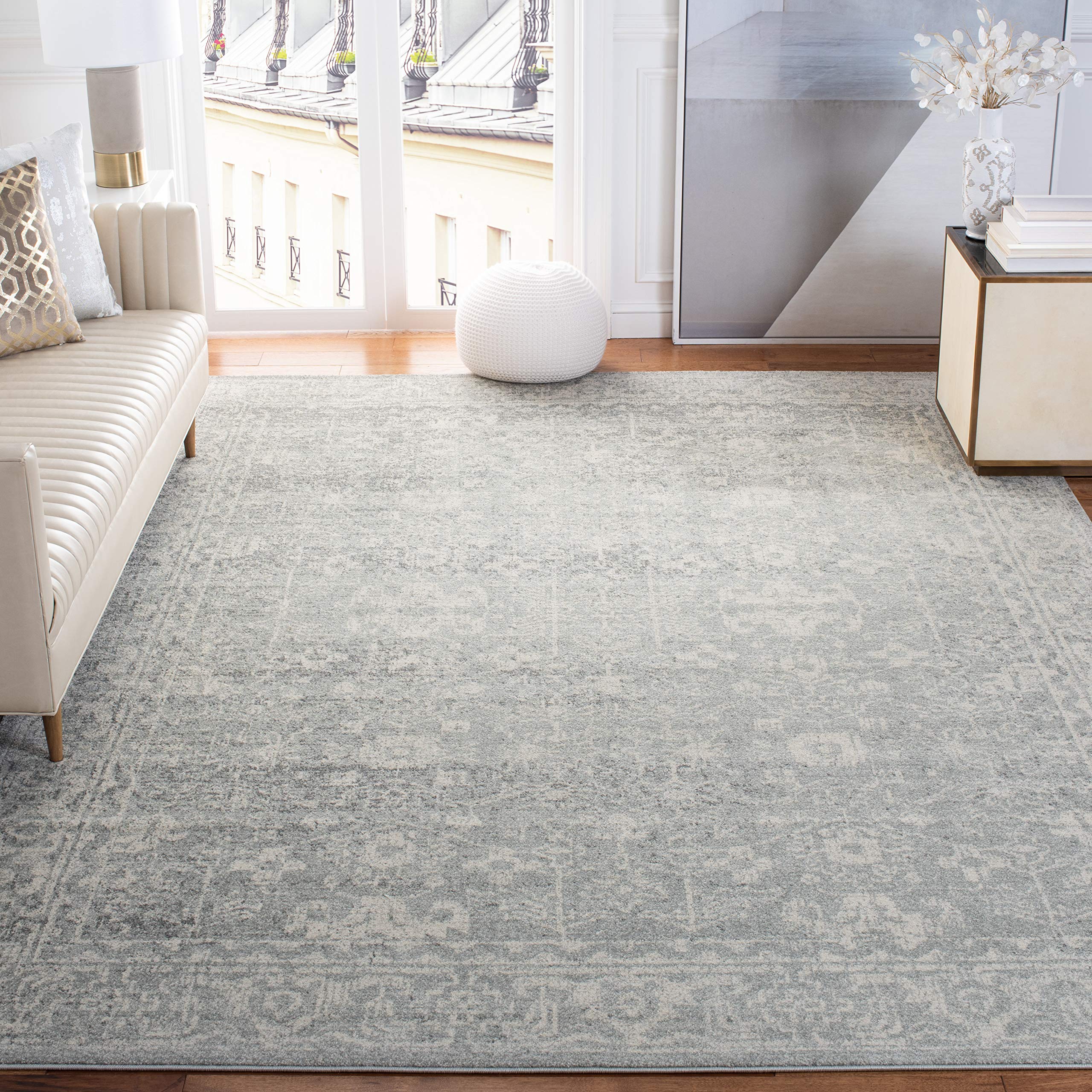 SAFAVIEH Evoke Collection 12' x 18' Silver / Ivory EVK270Z Shabby Chic Distressed Non-Shedding Living Room Bedroom Dining Home Office Area Rug Image SAFAVIEH Evoke Collection 12' x 18' Silver / Ivory EVK270Z Shabby Chic Distressed Non-Shedding Living Room Bedroom Dining Home Office Area Rug Image