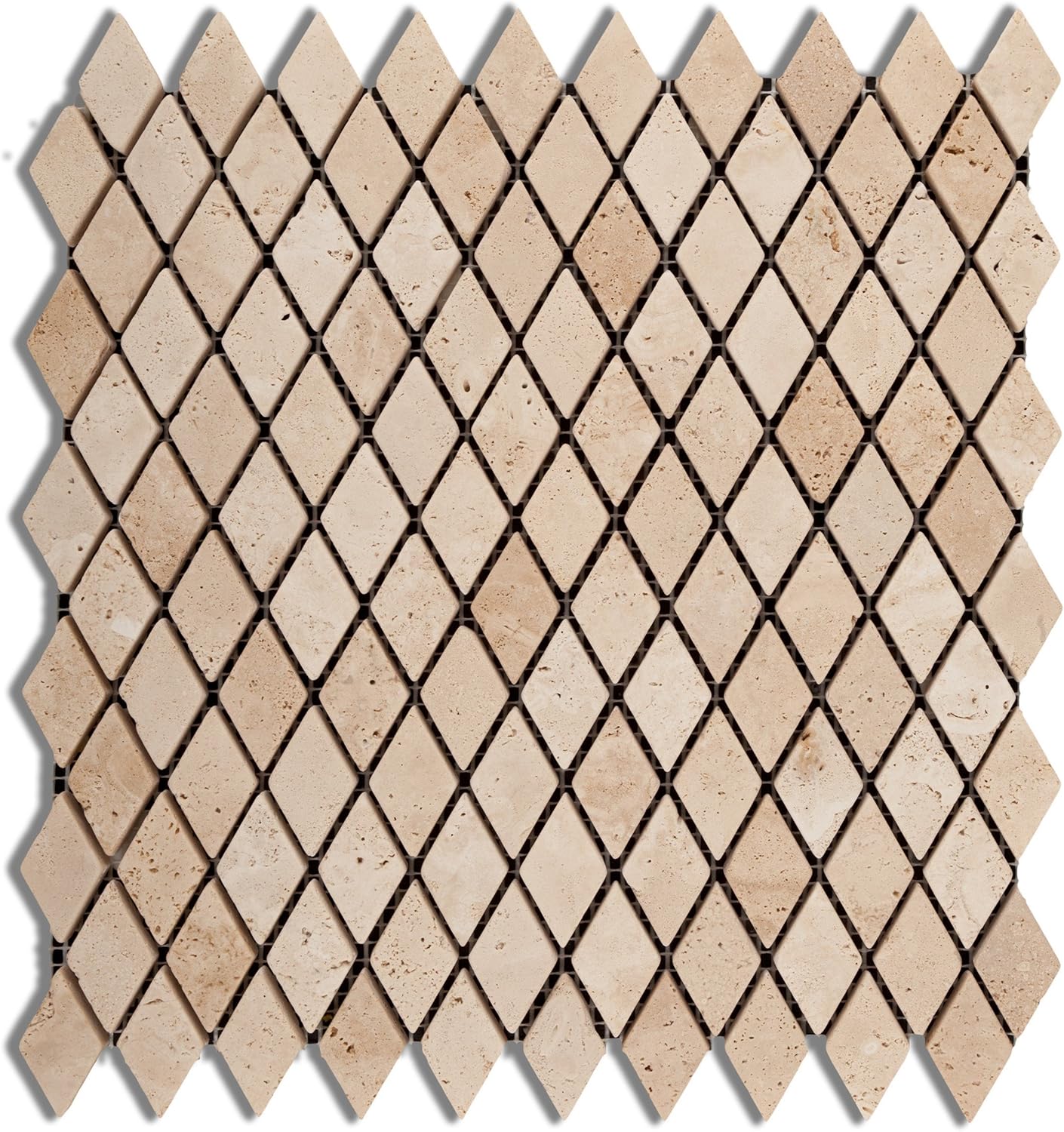Ivory / Light Travertine 1 X 2 Diamond Rhomboid Tumbled Mosaic Tile