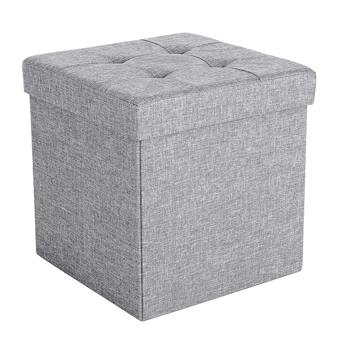 SONGMICS 38 cm Sitzbank Sitzhocker mit Stauraum faltbar Sitzwürfel Fußablage leinen Hellgrau LSF37H