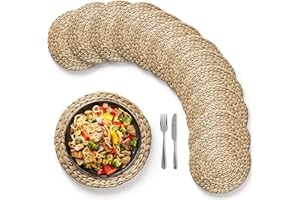 (Sizes:12"-13''-14''-15'') BLUEWEST Woven Placemats (Set of 12) Round Placemats Rattan Placemats, Wicker Water Hyacinth Placemats,Braided Placemat Set, Heat Resistant/Anti-Slip for Plate (13'',Set 12)