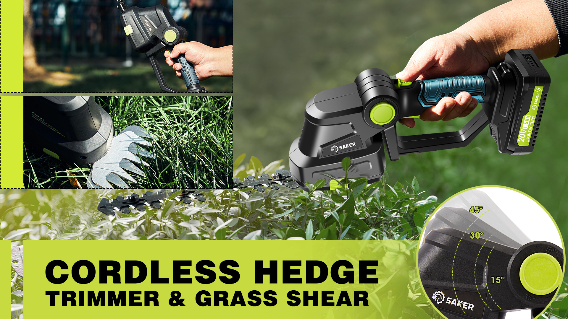 Saker 20V Cordless Hedge Trimmer,2 in 1 Bush Trimmer with 2 Battery photo 12
