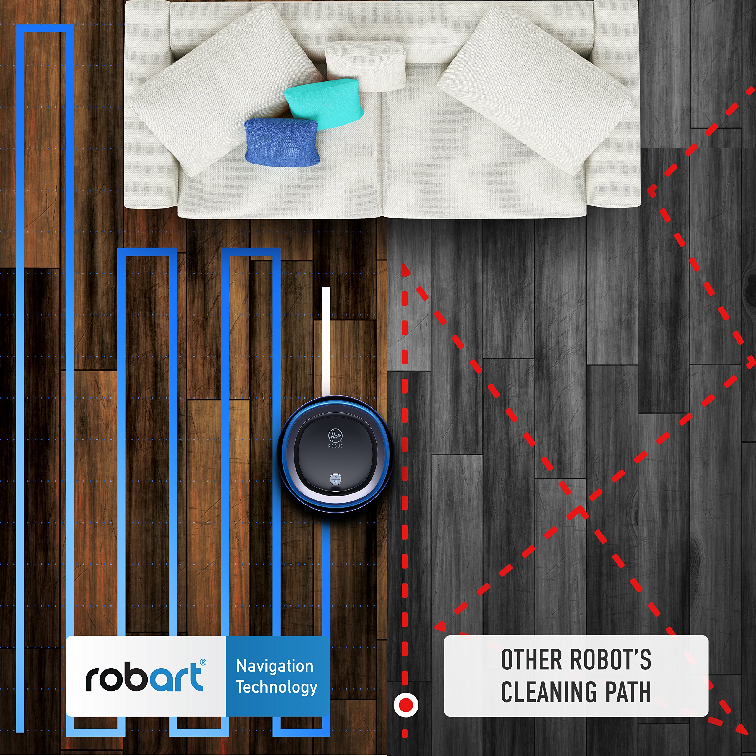 Hoover Rogue 970 WiFi Connected Robotic Vacuum, Black, Blue