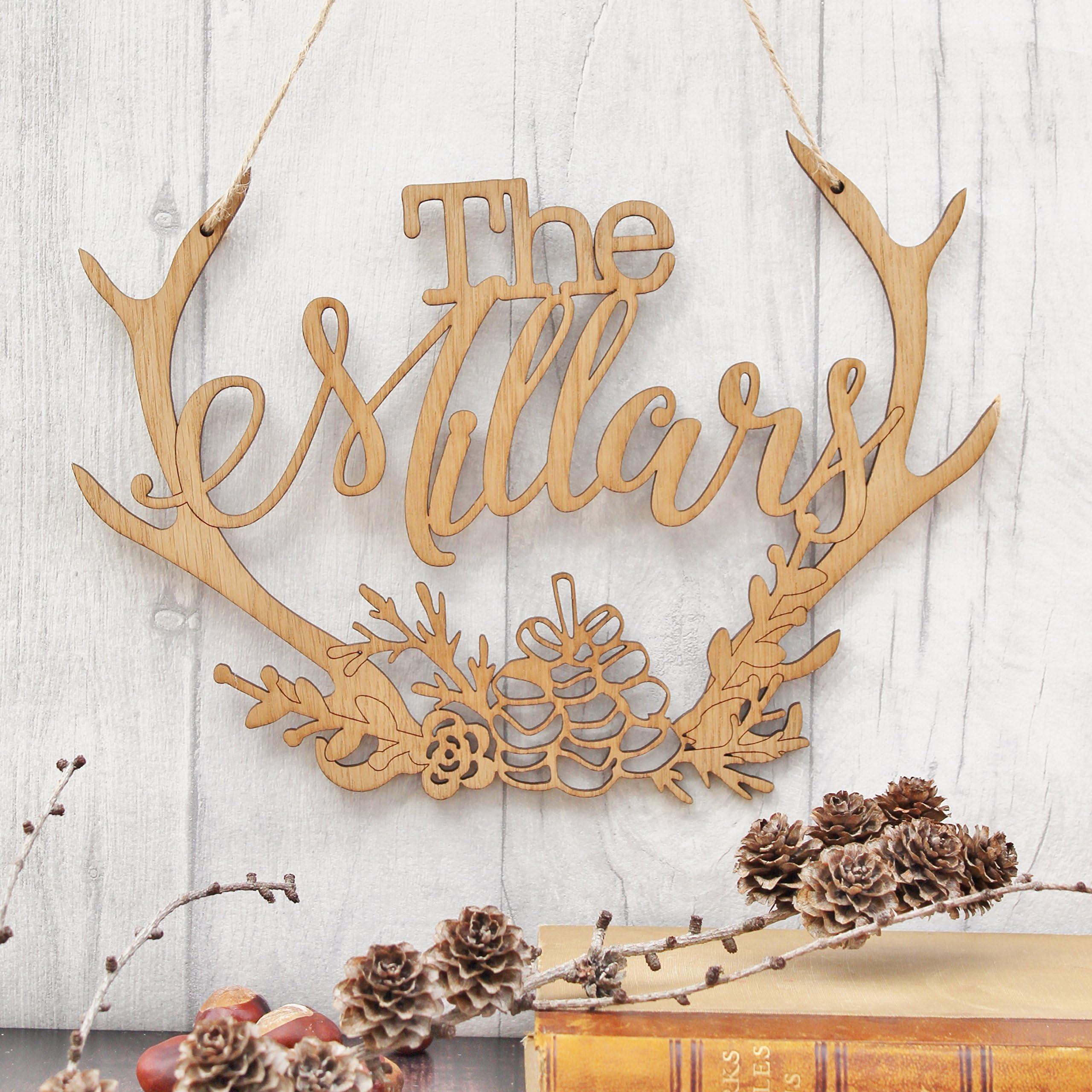 Personalised Wooden Antler Sign