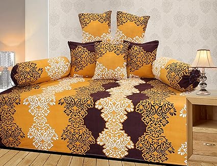 Homefab India 8 Piece 140 TC Polycotton Diwan Set - Brown