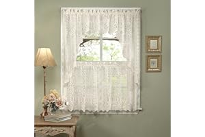 Sweet Home Collection Old World Style Floral Heavy Lace Kitchen Curtain Swag pair Hopewell Cream