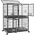 Yaheetech Stackable Dog Crate with Divider 43'' Rolling Heavy Duty Dog Cage with Open Top/ 2 Removable Trays for Small/Medium Dog, Double Story