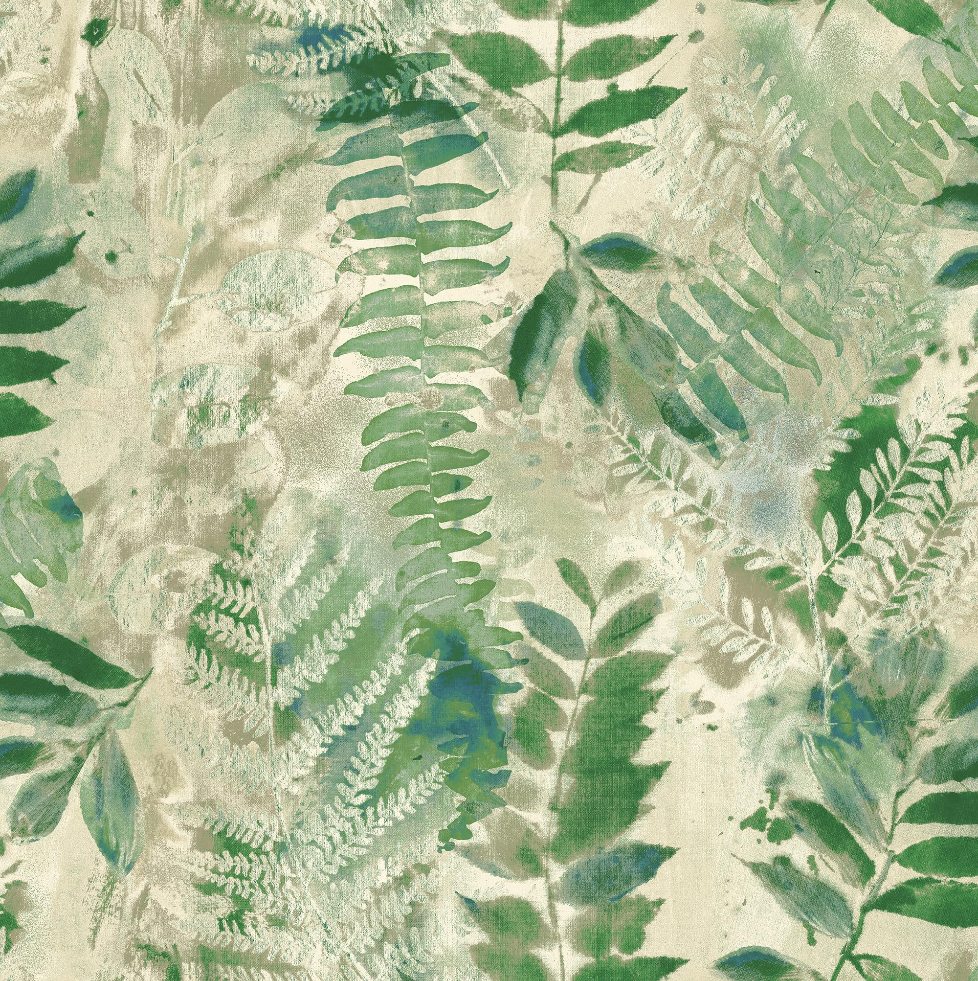 Photo 1 of Surface Style - Peel and Stick Wallpaper, Botanical Wallpaper for Bedroom, Powder Room, Kitchen, Self Adhesive, Vinyl, 30.75 Sq Ft Coverage (Fern Memory Collection, Clover)