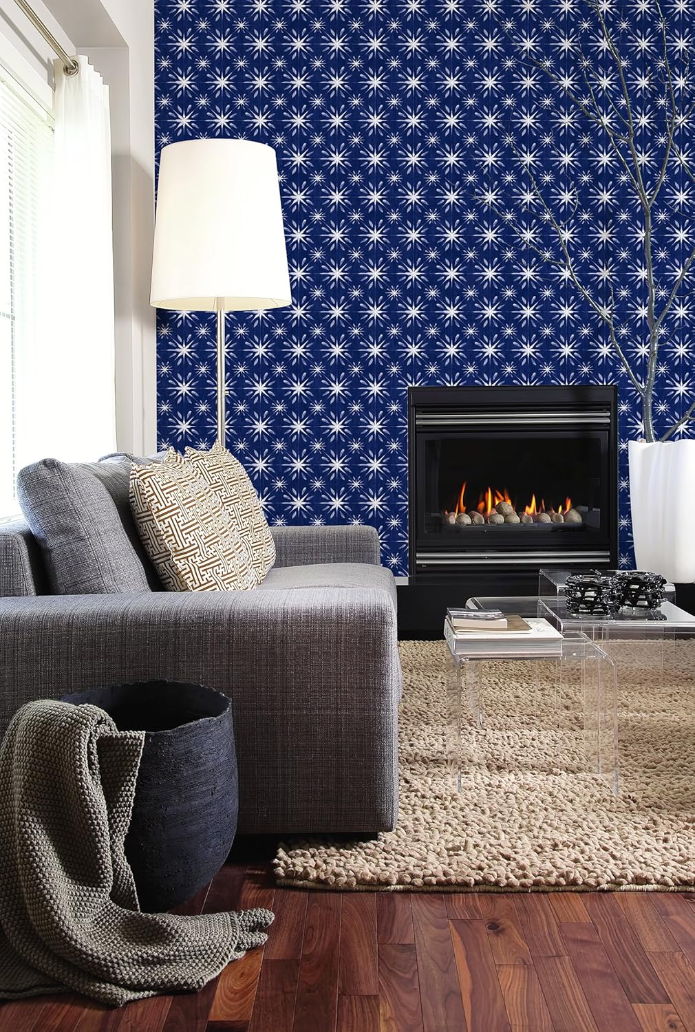 Galerie G56295 Nordic Elements Star Design Wallpaper, Navy, 10m x 53cm - Image 3