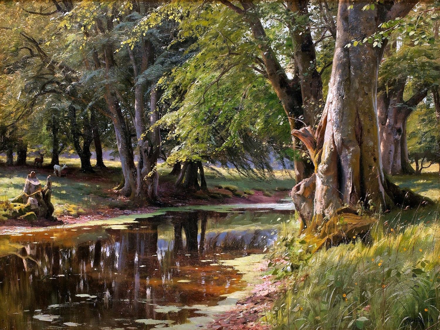 forest river roe deer by P. Monsted Tile Mural Kitchen Backsplash Marble Ceramic