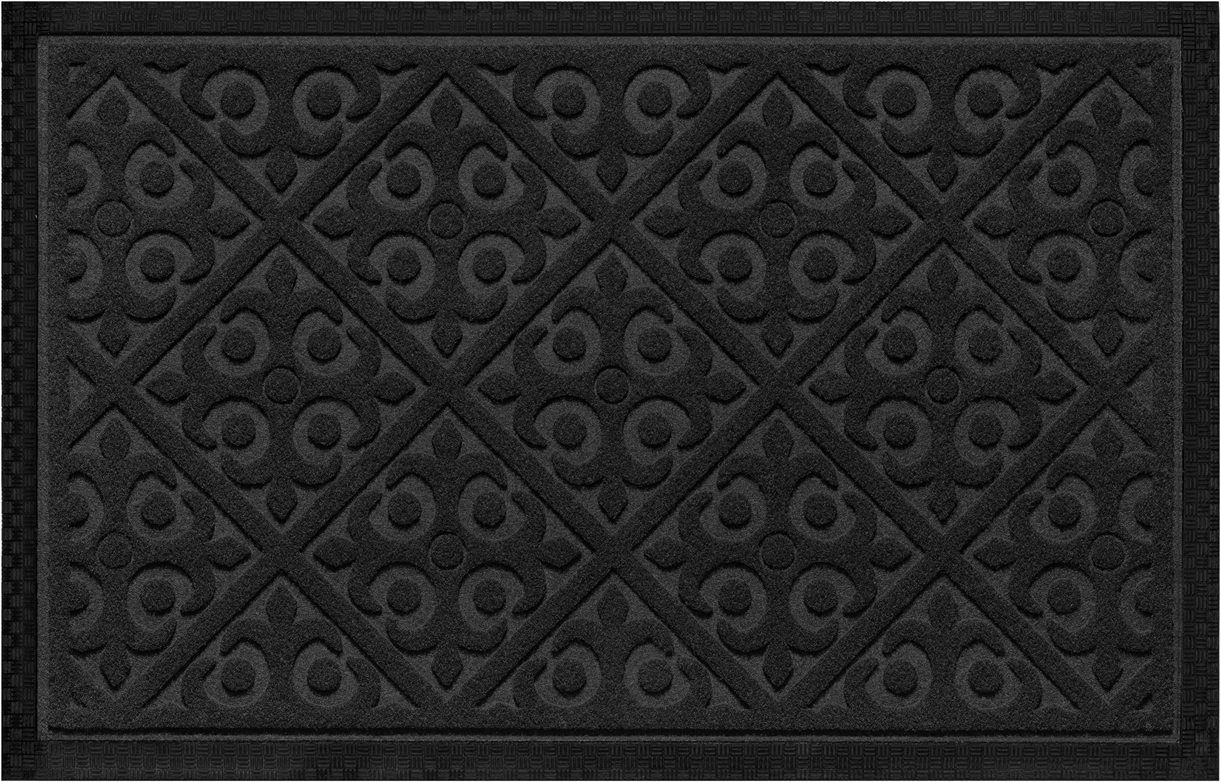 Door Mat Indoor Outdoor Doormats Outside Effective Scraping of Dirt Patio Grass Moisture Snow Dust Grit Removal Ideal Low Profile Doormat Front Door Entrance Mat Black Rug Non Slip Rubber 17.5’’x 27’’