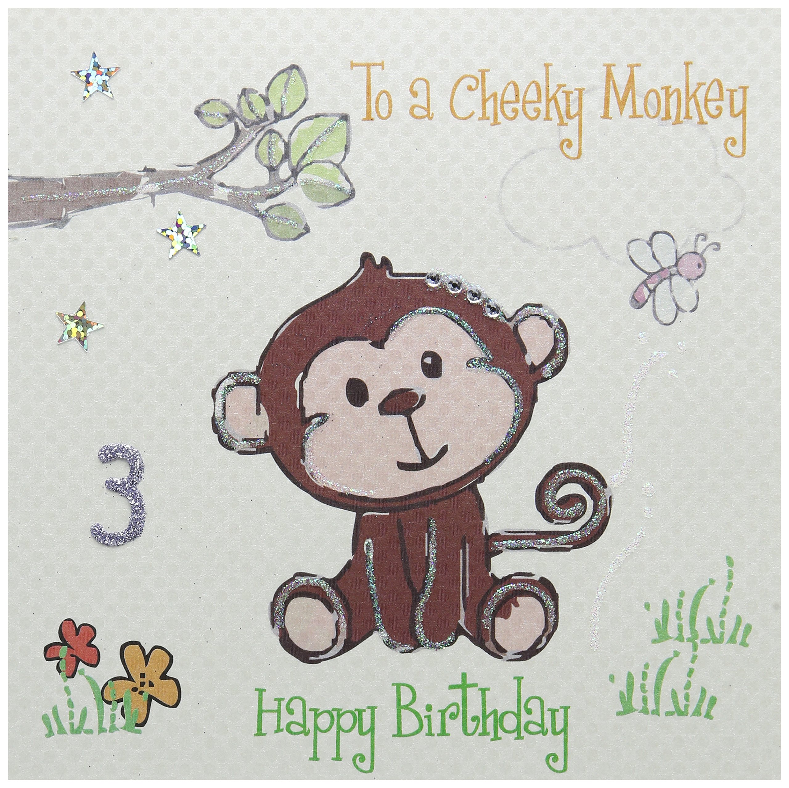 white cotton cards To a Cheeky Happy 3, Handmade 3rd Birthday Card, Monkey